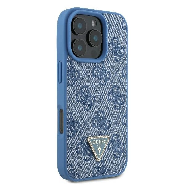 Guess Leather Metal Logo Strass Crossbody Case for iPhone 16 Pro - Blueeng