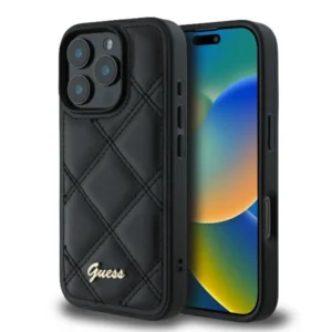 Guess Quilted Metal Logo iPhone 16 Pro Case - Blackeng