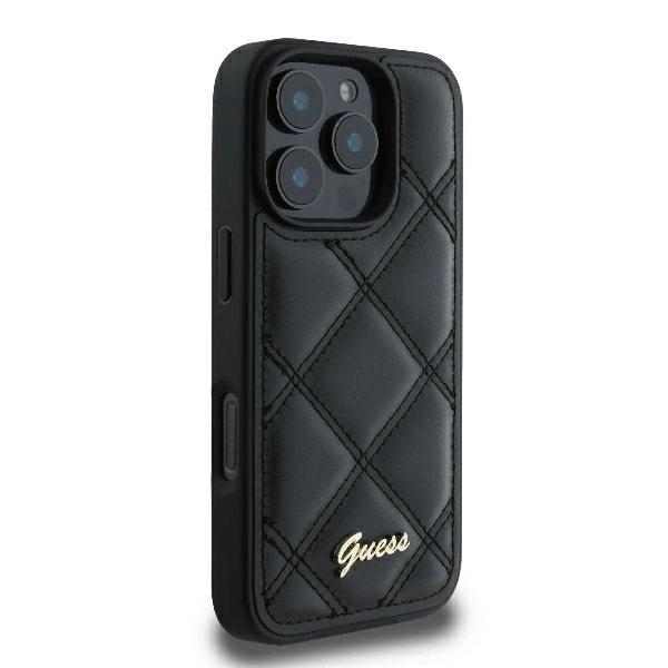 Guess Quilted Metal Logo iPhone 16 Pro Case - Blackeng