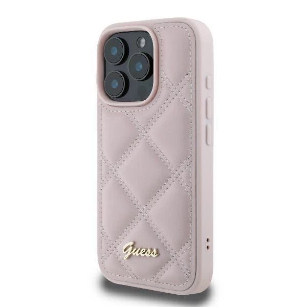 Guess Quilted Metal Logo iPhone 16 Pro Case - Pinkeng