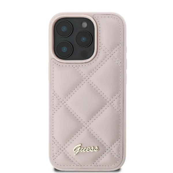 Guess Quilted Metal Logo iPhone 16 Pro Case - Pinkeng