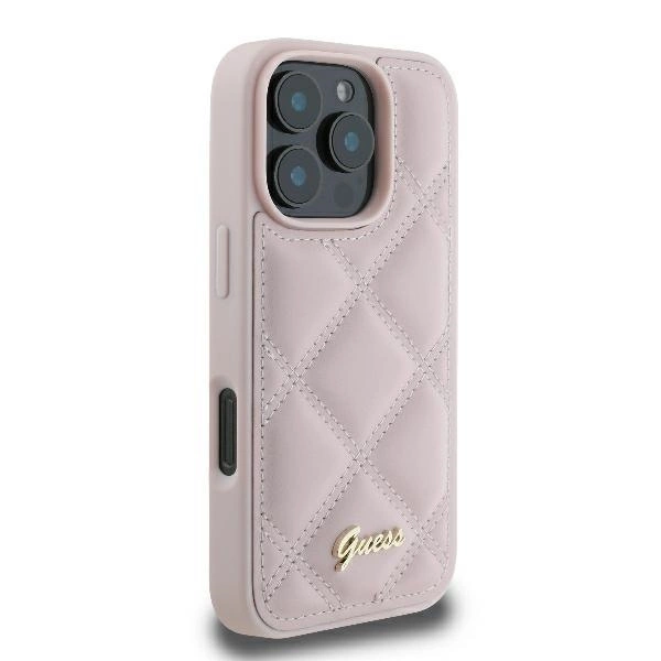 Guess Quilted Metal Logo iPhone 16 Pro Case - Pinkeng