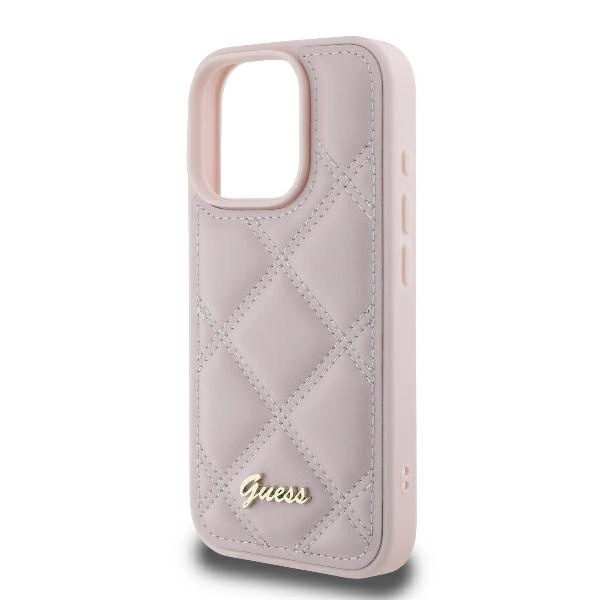 Guess Quilted Metal Logo iPhone 16 Pro Case - Pinkeng