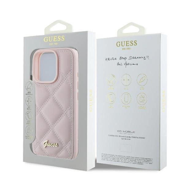 Guess Quilted Metal Logo iPhone 16 Pro Case - Pinkeng