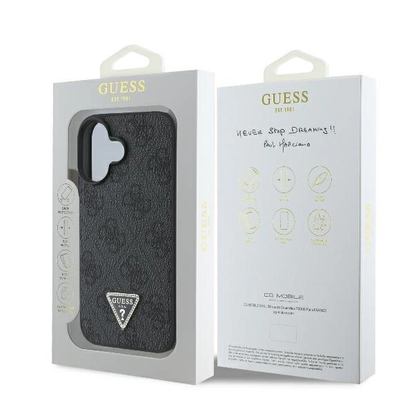 Guess Leather 4G Triangle Strass MagSafe Case for iPhone 16 Plus - Blackeng