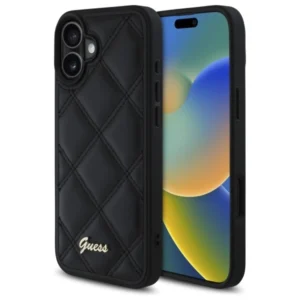 Guess Quilted Metal Logo iPhone 16 Plus Case - Blackeng