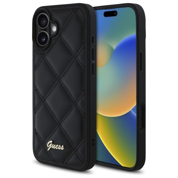 Guess Quilted Metal Logo iPhone 16 Plus Case - Blackeng