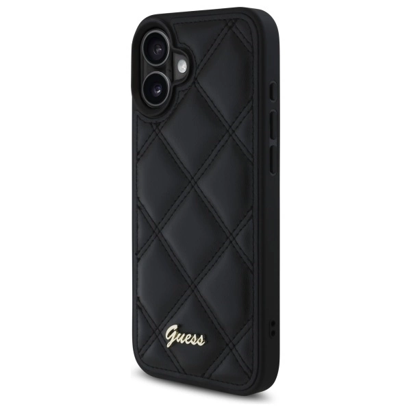 Guess Quilted Metal Logo iPhone 16 Plus Case - Blackeng