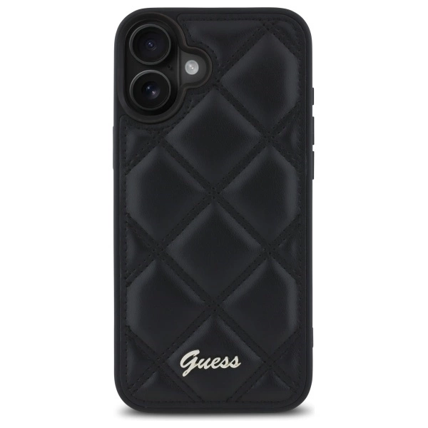 Guess Quilted Metal Logo iPhone 16 Plus Case - Blackeng