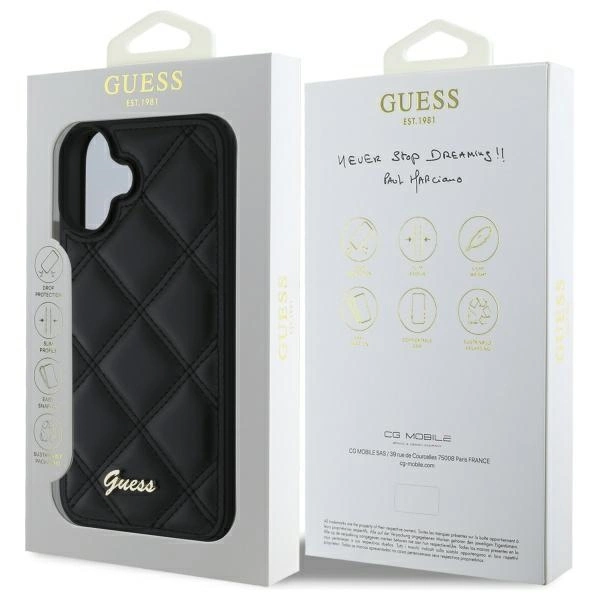 Guess Quilted Metal Logo iPhone 16 Plus Case - Blackeng