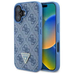 Guess Hardcase Leather 4G Triangle Strass MagSafe Case for iPhone 16 - Blueeng