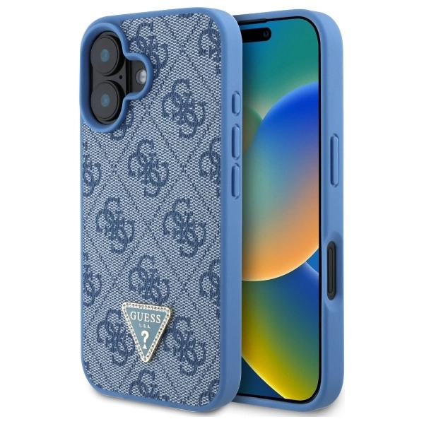 Guess Hardcase Leather 4G Triangle Strass MagSafe Case for iPhone 16 - Blueeng