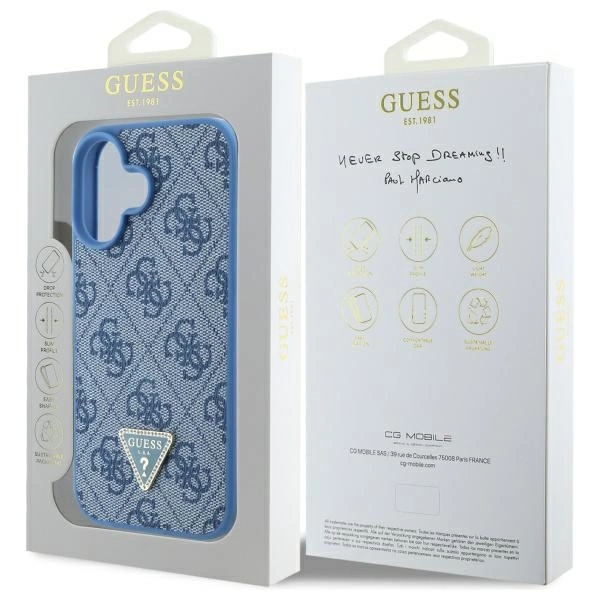 Guess Hardcase Leather 4G Triangle Strass MagSafe Case for iPhone 16 - Blueeng