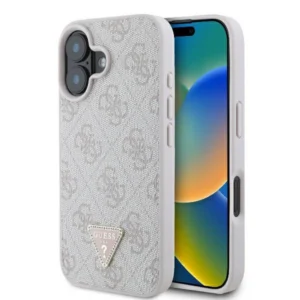 Guess Leather 4G Triangle Strass MagSafe iPhone 16 Case - Pinkeng