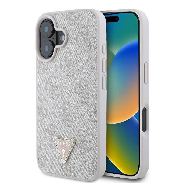Guess Leather 4G Triangle Strass MagSafe iPhone 16 Case - Pinkeng