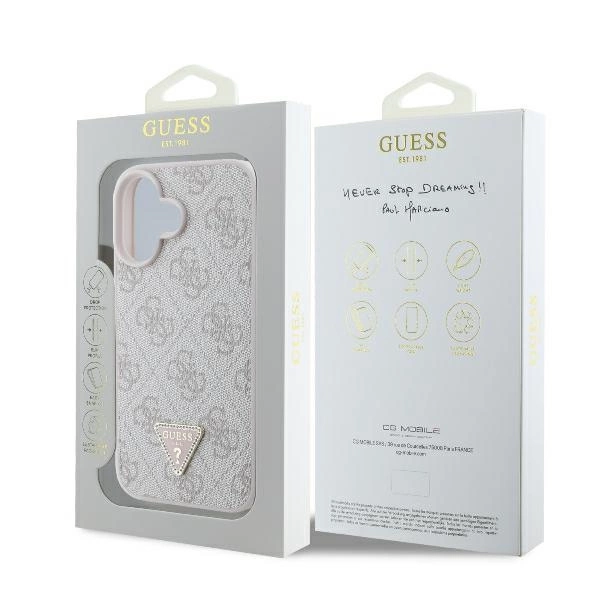 Guess Leather 4G Triangle Strass MagSafe iPhone 16 Case - Pinkeng