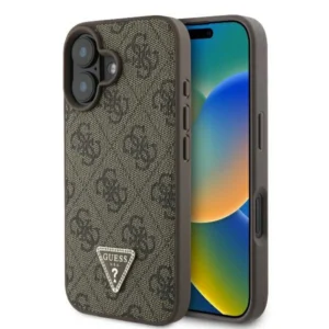 Guess Leather 4G Triangle Strass MagSafe iPhone 16 Case - Browneng