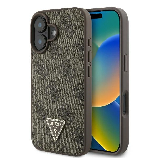 Guess Leather 4G Triangle Strass MagSafe iPhone 16 Case - Browneng