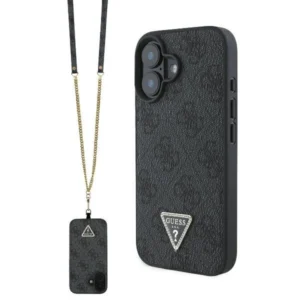 Guess Leather Metal Logo Strass Crossbody Case for iPhone 16 - Blackeng