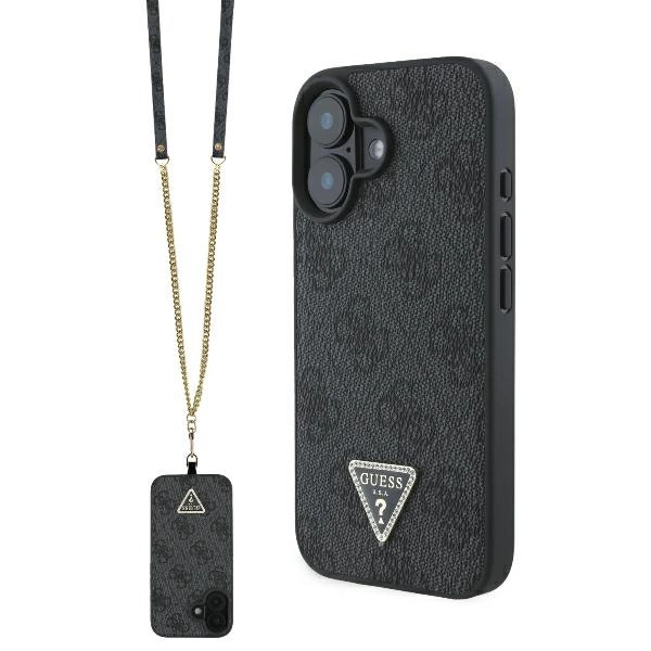 Guess Leather Metal Logo Strass Crossbody Case for iPhone 16 - Blackeng