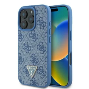 Guess Leather 4G Triangle Strass MagSafe Case for iPhone 16 Pro Max - Blueeng