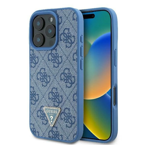 Guess Leather 4G Triangle Strass MagSafe Case for iPhone 16 Pro Max - Blueeng