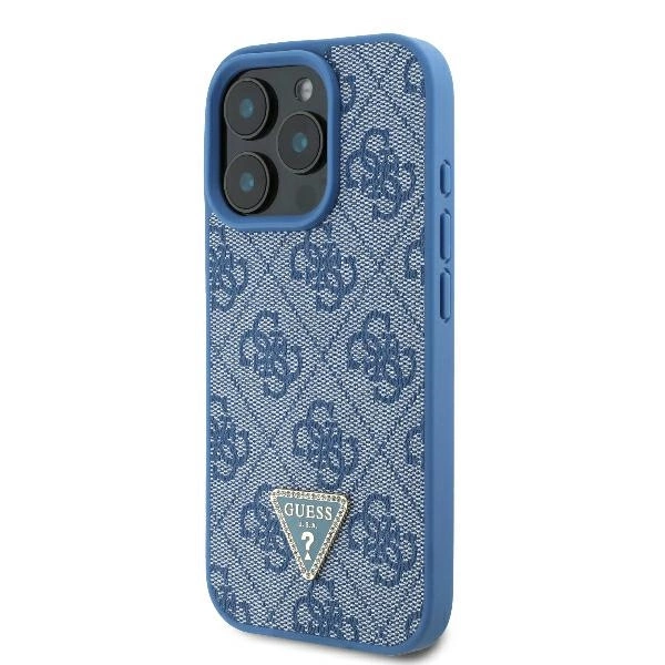 Guess Leather 4G Triangle Strass MagSafe Case for iPhone 16 Pro Max - Blueeng