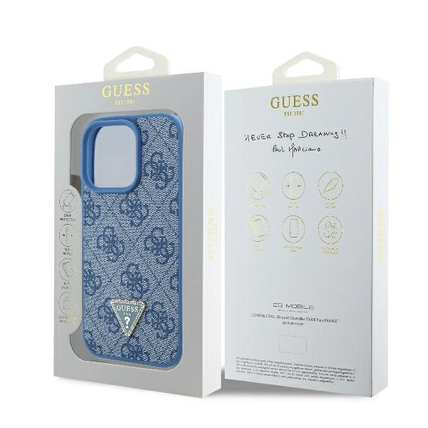 Guess Leather 4G Triangle Strass MagSafe Case for iPhone 16 Pro Max - Blueeng