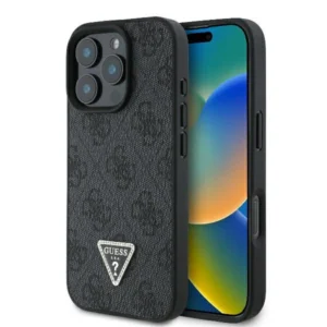 Guess Leather 4G Triangle Strass MagSafe Case for iPhone 16 Pro Max - Blackeng