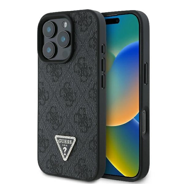 Guess Leather 4G Triangle Strass MagSafe Case for iPhone 16 Pro Max - Blackeng