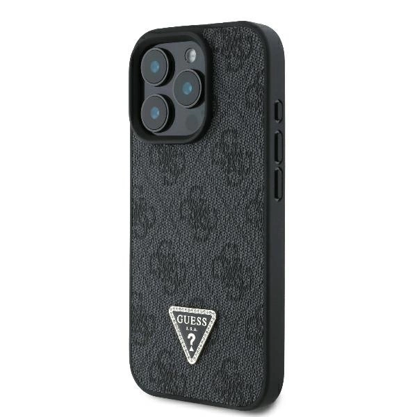 Guess Leather 4G Triangle Strass MagSafe Case for iPhone 16 Pro Max - Blackeng