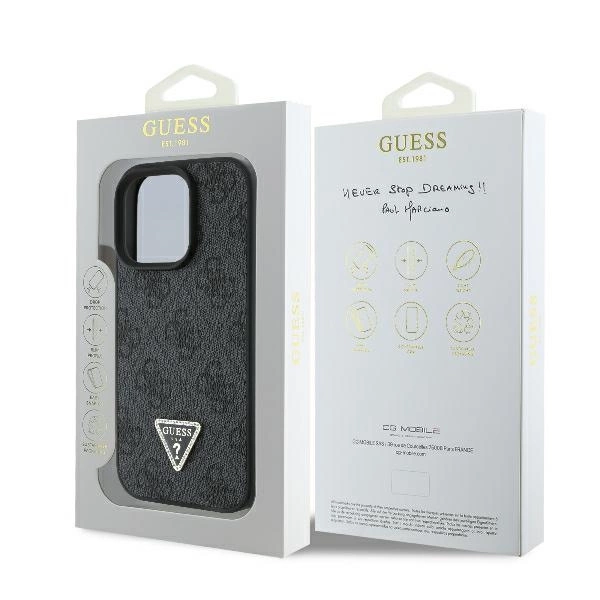 Guess Leather 4G Triangle Strass MagSafe Case for iPhone 16 Pro Max - Blackeng