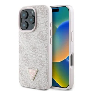 Guess Leather 4G Triangle Strass MagSafe Case for iPhone 16 Pro Max - Pinkeng