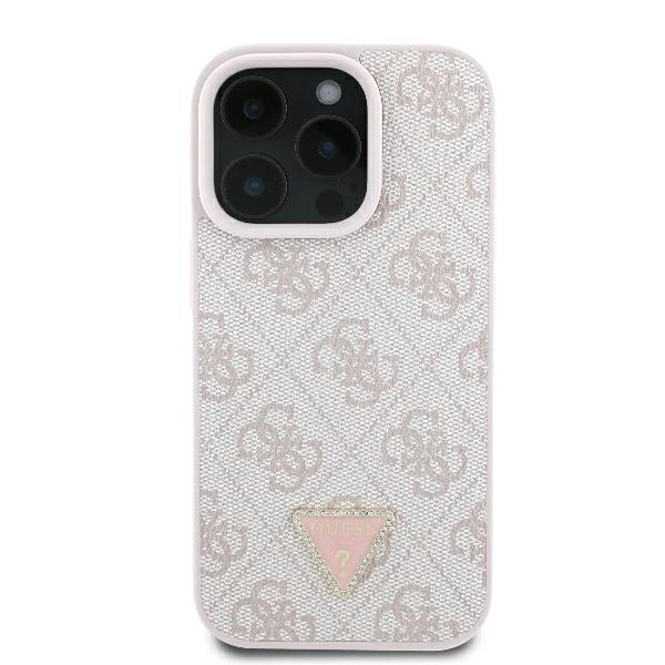 Guess Leather 4G Triangle Strass MagSafe Case for iPhone 16 Pro Max - Pinkeng