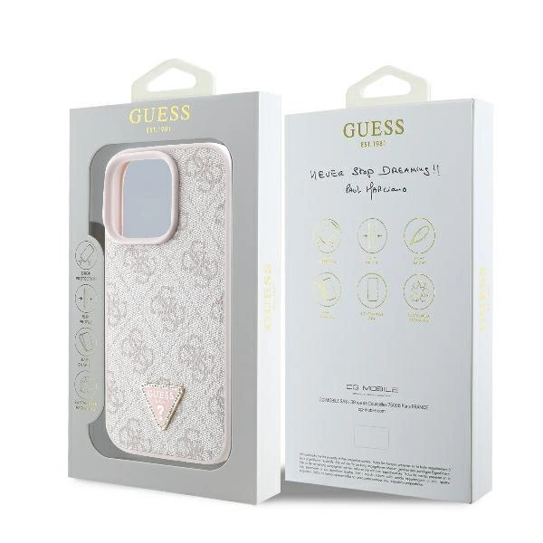 Guess Leather 4G Triangle Strass MagSafe Case for iPhone 16 Pro Max - Pinkeng