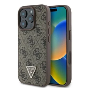 Guess Leather 4G Triangle Strass MagSafe Case for iPhone 16 Pro Max - Browneng