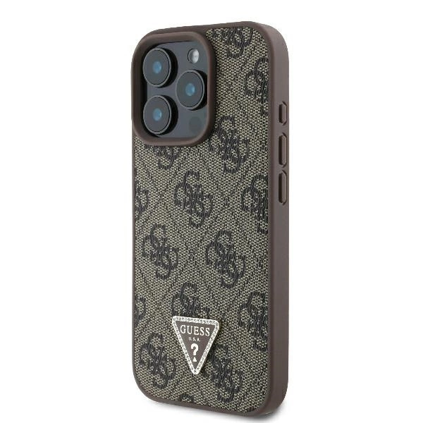 Guess Leather 4G Triangle Strass MagSafe Case for iPhone 16 Pro Max - Browneng