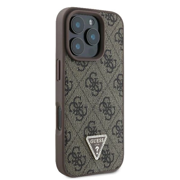 Guess Leather 4G Triangle Strass MagSafe Case for iPhone 16 Pro Max - Browneng