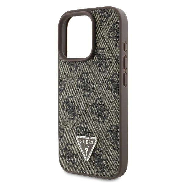 Guess Leather 4G Triangle Strass MagSafe Case for iPhone 16 Pro Max - Browneng
