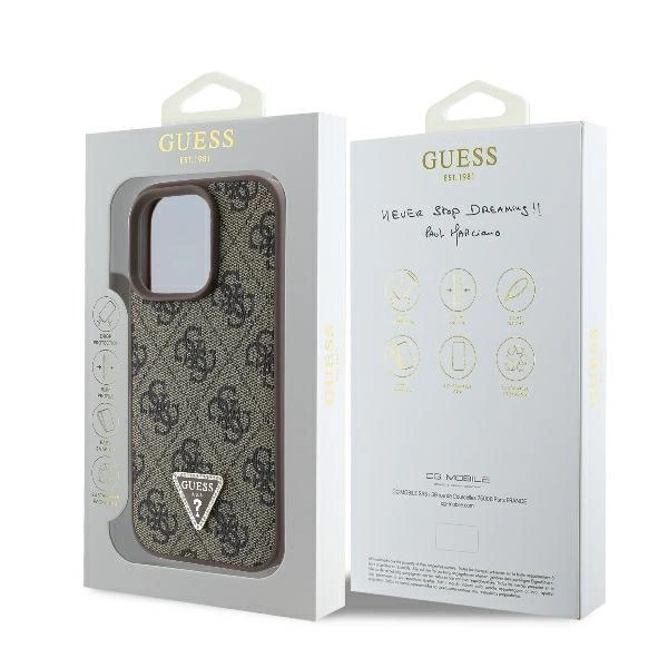 Guess Leather 4G Triangle Strass MagSafe Case for iPhone 16 Pro Max - Browneng