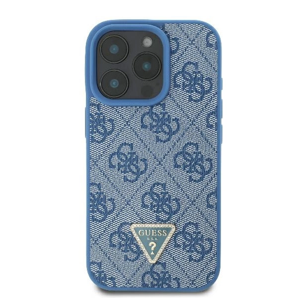 Guess Leather Metal Logo Strass Crossbody Case for iPhone 16 Pro Max - Blueeng