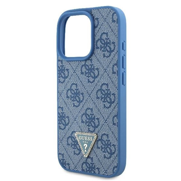 Guess Leather Metal Logo Strass Crossbody Case for iPhone 16 Pro Max - Blueeng