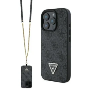 Guess Leather Metal Logo Strass Crossbody Case for iPhone 16 Pro Max - Blackeng
