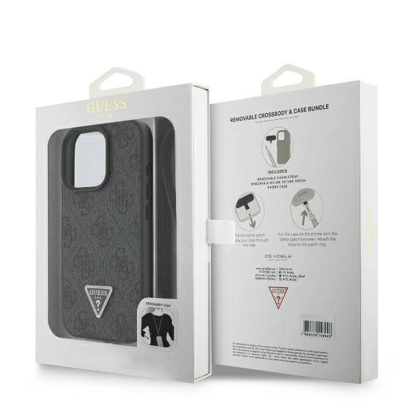 Guess Leather Metal Logo Strass Crossbody Case for iPhone 16 Pro Max - Blackeng