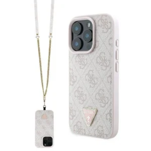 Guess Leather Metal Logo Strass Crossbody Case for iPhone 16 Pro Max - Pinkeng