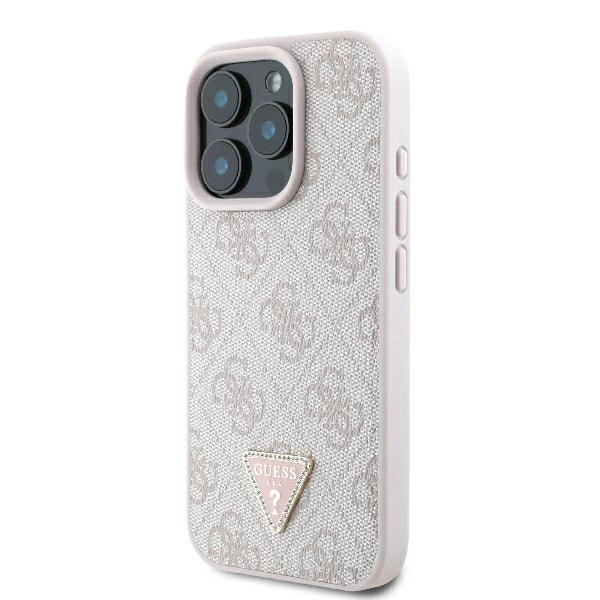 Guess Leather Metal Logo Strass Crossbody Case for iPhone 16 Pro Max - Pinkeng