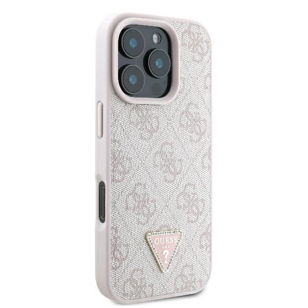 Guess Leather Metal Logo Strass Crossbody Case for iPhone 16 Pro Max - Pinkeng
