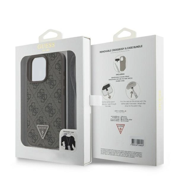 Guess Leather Metal Logo Strass Crossbody Case for iPhone 16 Pro Max - Browneng