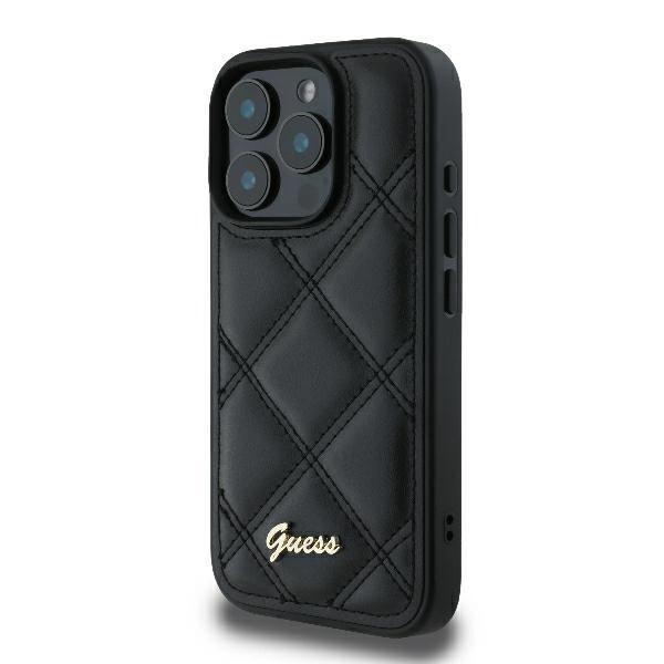 Guess Quilted Metal Logo iPhone 16 Pro Max Case - Blackeng
