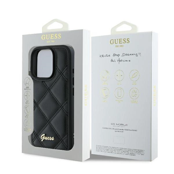 Guess Quilted Metal Logo iPhone 16 Pro Max Case - Blackeng